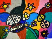praca przedstawiająca motyle i kwiaty
