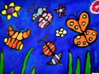 praca przedstawiająca motyle i kwiaty
